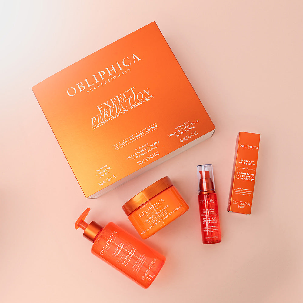 Obliphica Seaberry Volume & Body Collection, a 3-Step System, a luxurious, ultra-rich regimen formulated to revitalize fine, thin hair. Infused with the healing, rejuvenating, and protective properties of Seaberry Oil, it boosts body, smooths strands, tames frizz, sculpts styles, preserves color, and enhances shine. Expect perfection.