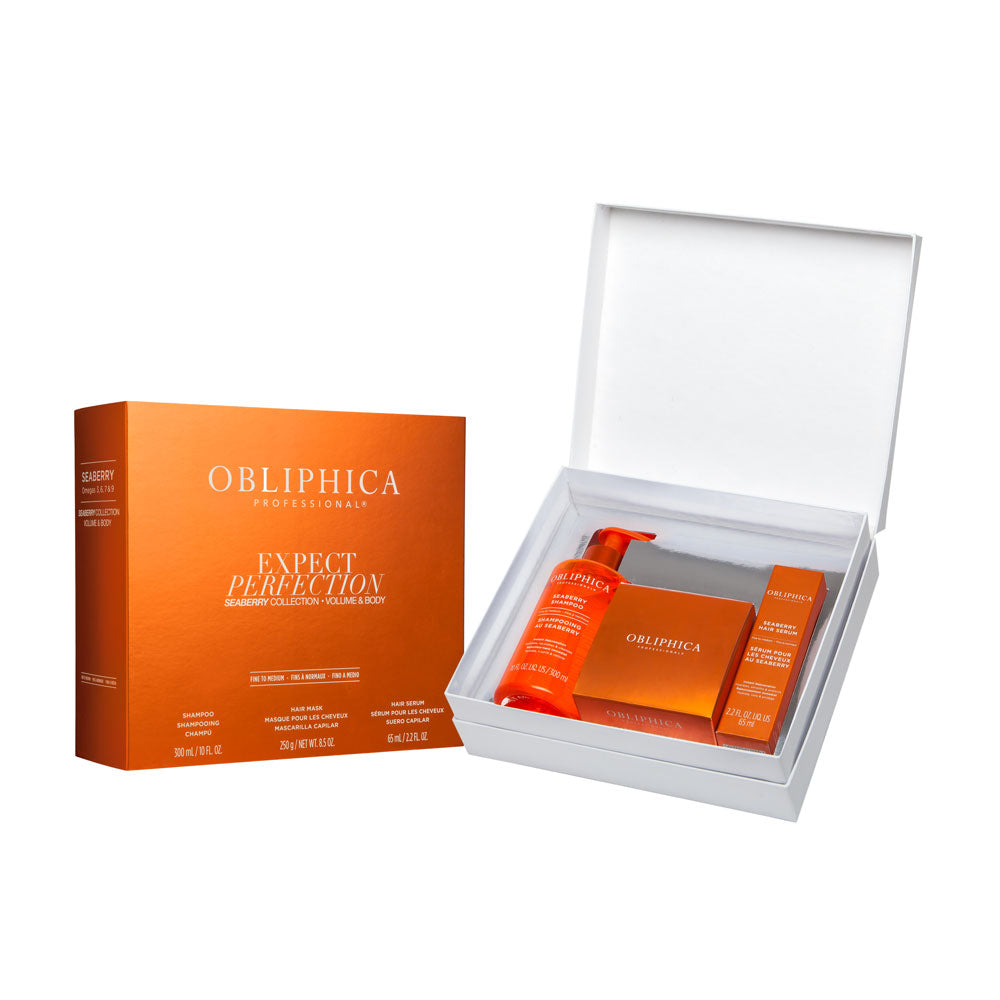 Obliphica Seaberry Volume & Body Collection, a 3-Step System, a luxurious, ultra-rich regimen formulated to revitalize fine, thin hair. Infused with the healing, rejuvenating, and protective properties of Seaberry Oil, it boosts body, smooths strands, tames frizz, sculpts styles, preserves color, and enhances shine. Expect perfection.