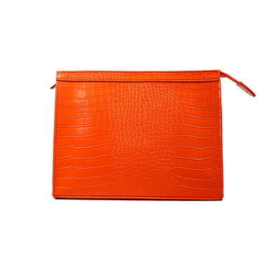 Orange crocodile texture pouch on a white background